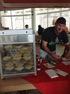 Co-owner Mike Noakes serves up Humble Pies at Dartmouth's Alderney Market